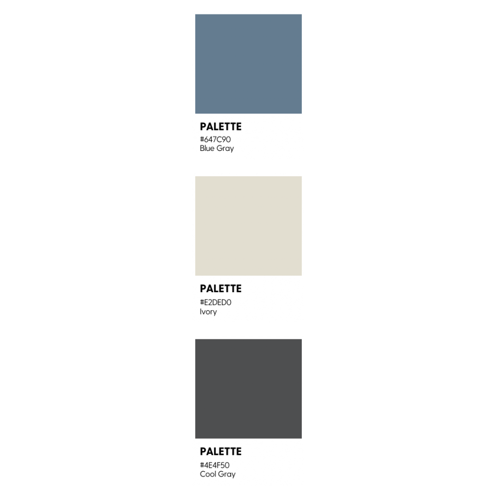 3 swatches of shades of blue to describe creating a brand
